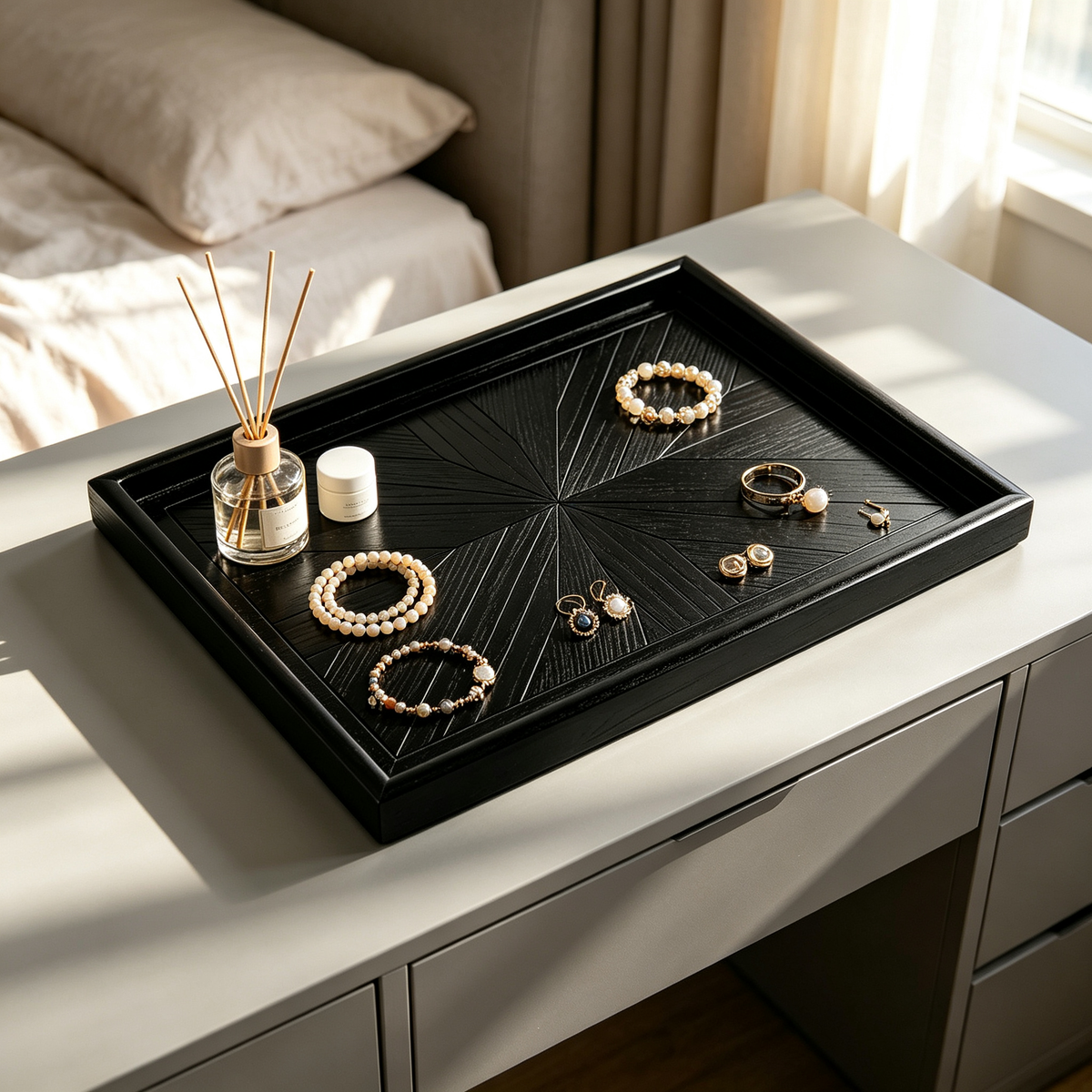 Modern Black Wooden Serving Tray